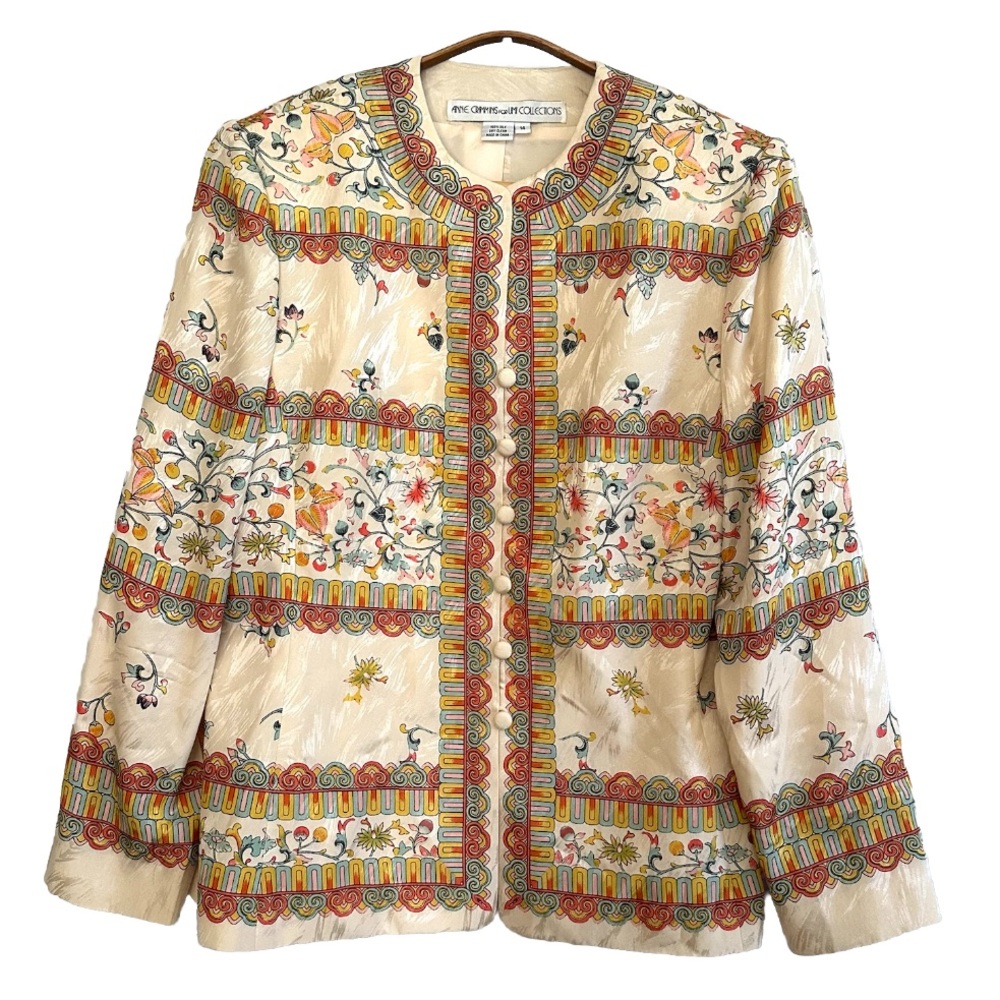 ANNE CRIMMINS For UMI Collections Blazer Multicolor Silk Vintage Button Size 14